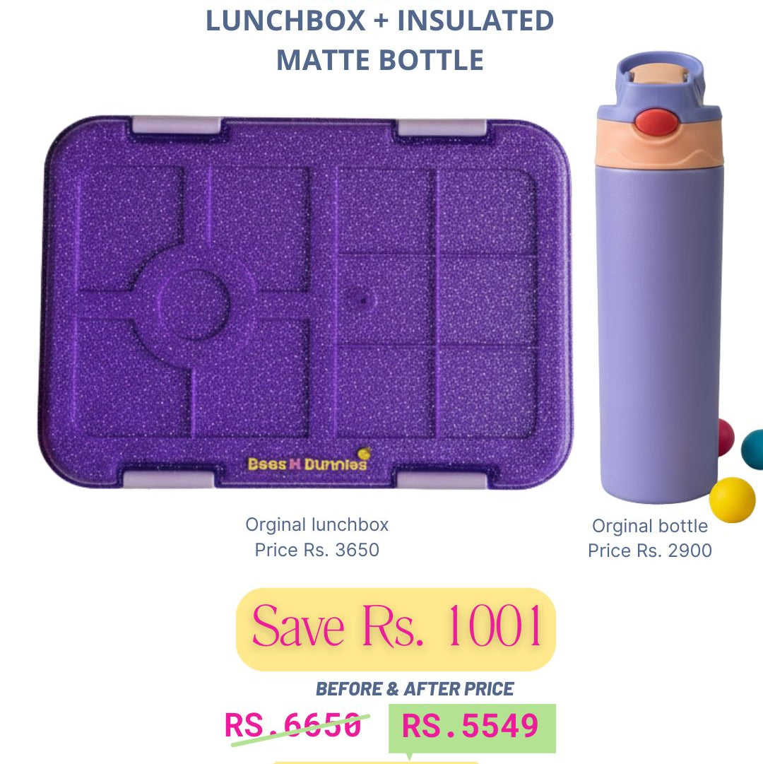 Purple Glitter Lunchbox + Lilac Insulated Matte Bottle