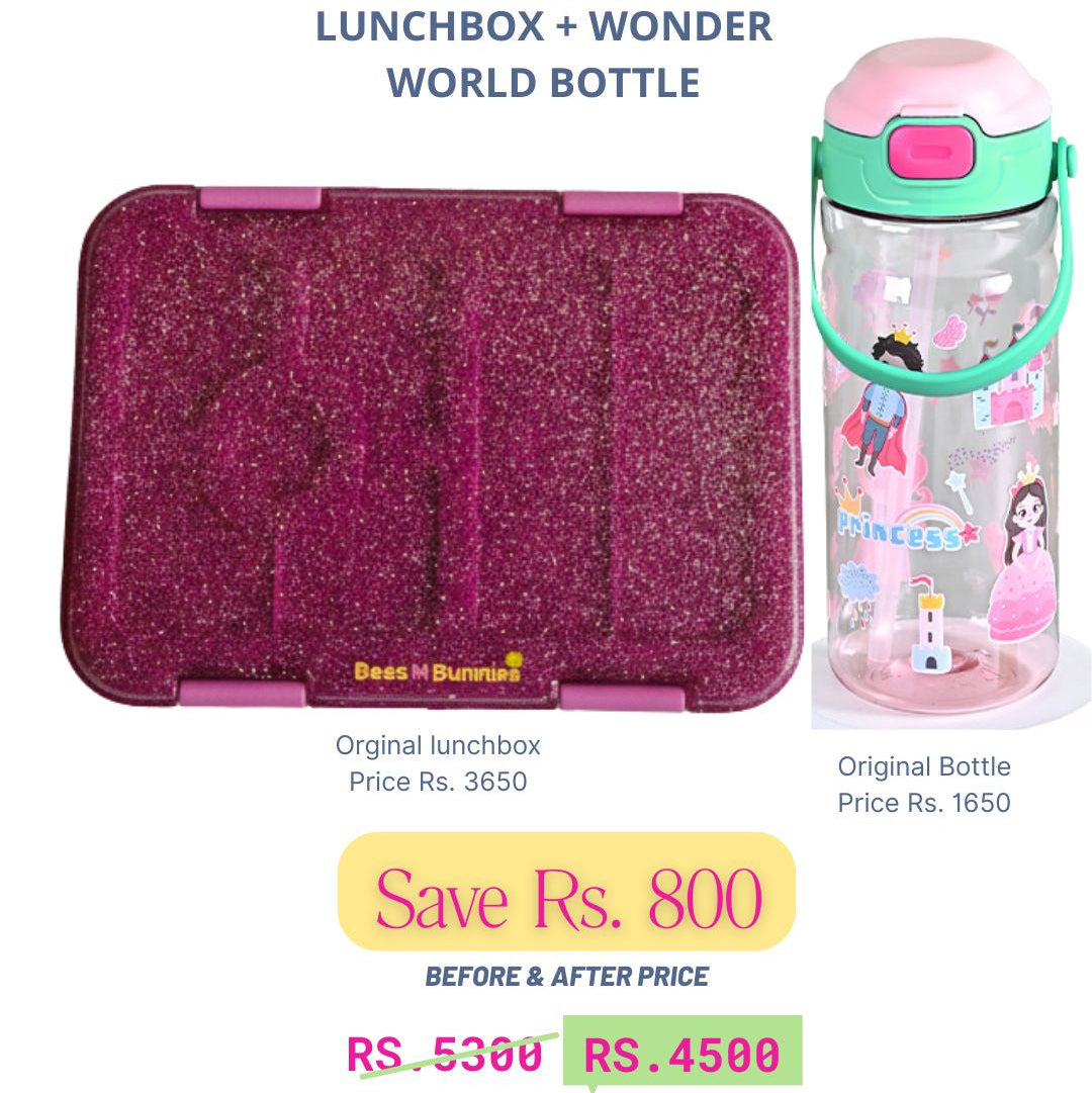 Pink Glitter Lunchbox + WonderWorld Bottle Deal