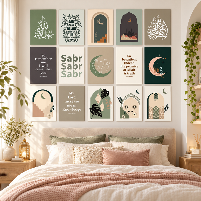 Islamic Aesthetic Wall Collage (15 Pieces)
