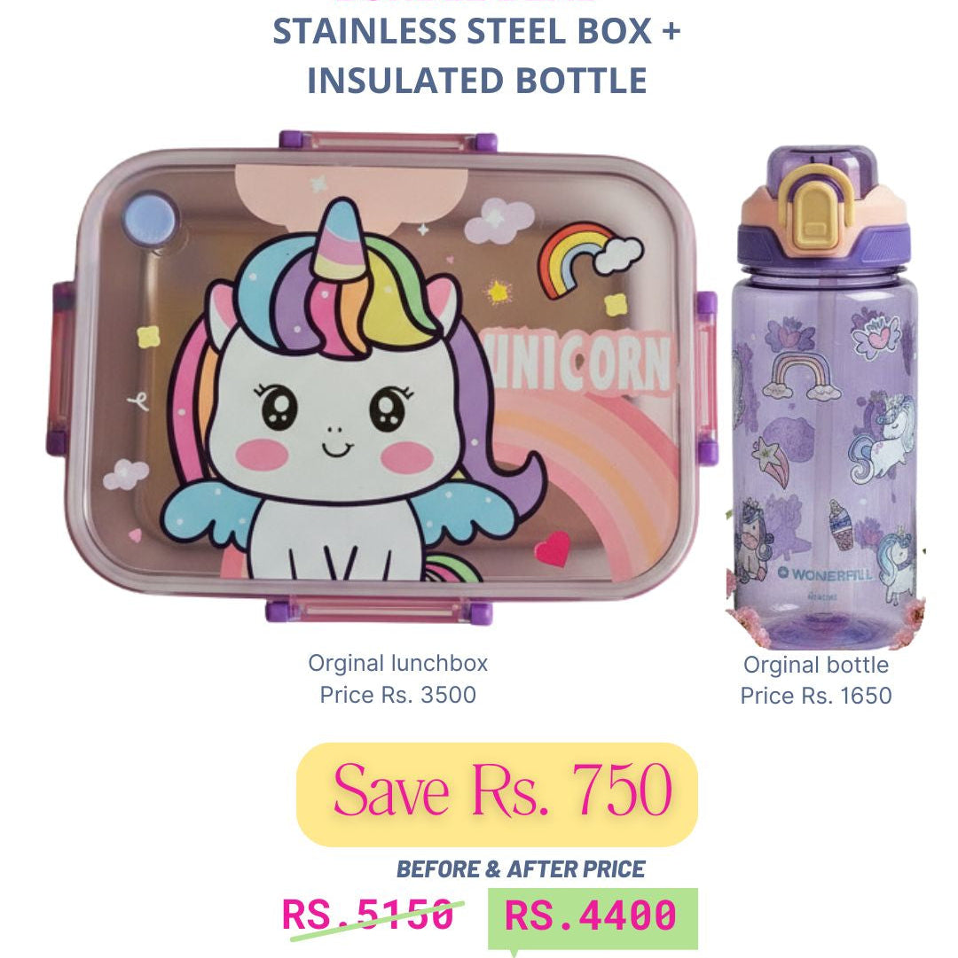 Unicorn Stainless Steel Lunchbox + Unicorn Wonderworld Bottle