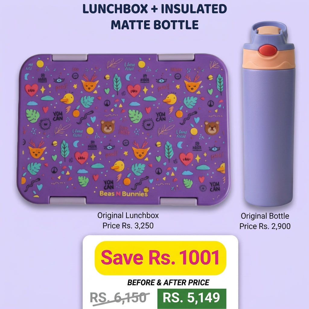 Forest Theme Lunchbox + Lilac Insulated Matte Bottle