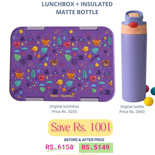 Forest Theme Lunchbox + Lilac Insulated Matte Bottle