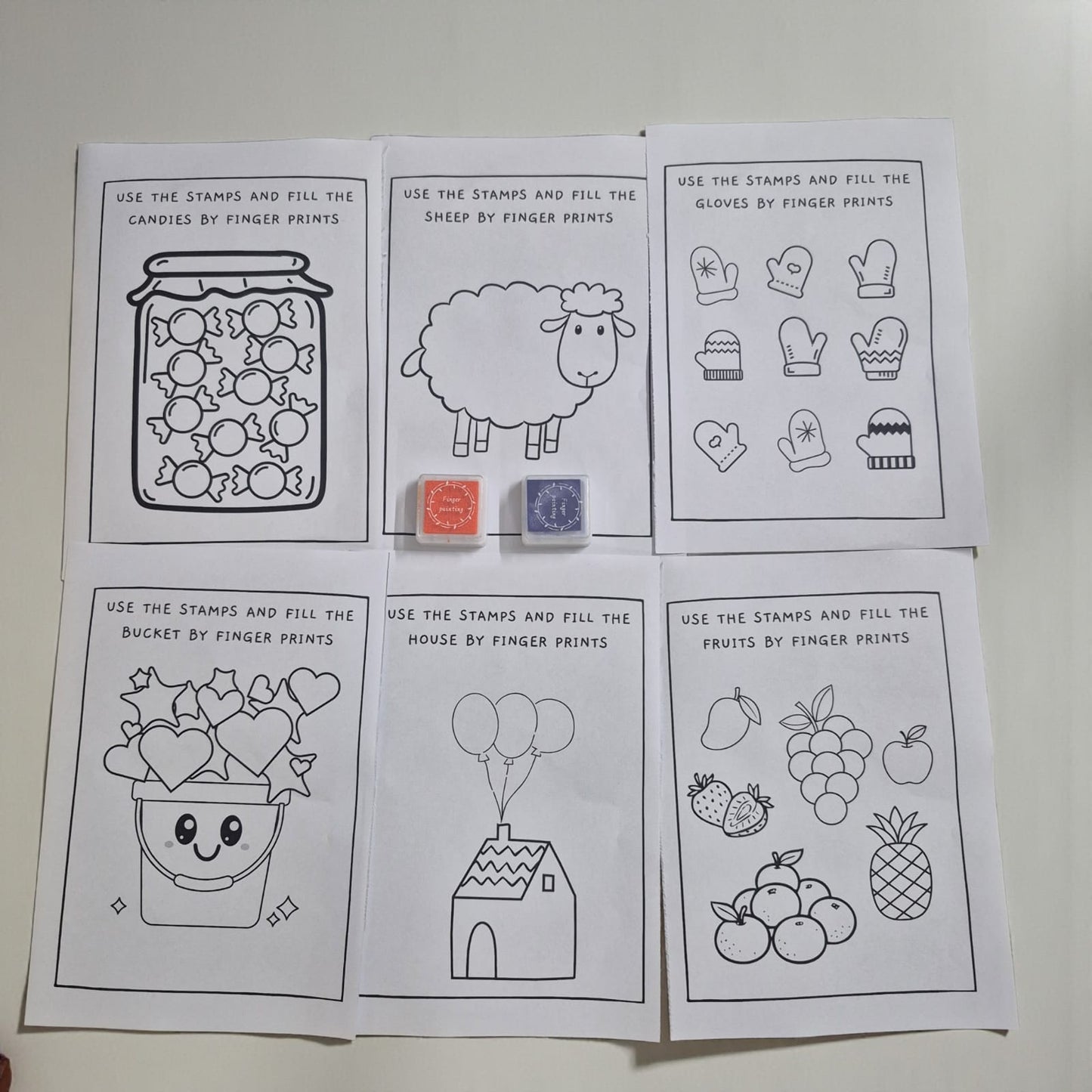 Kids Easy Finger Stamp Coloring Sheets (Pack of 6)