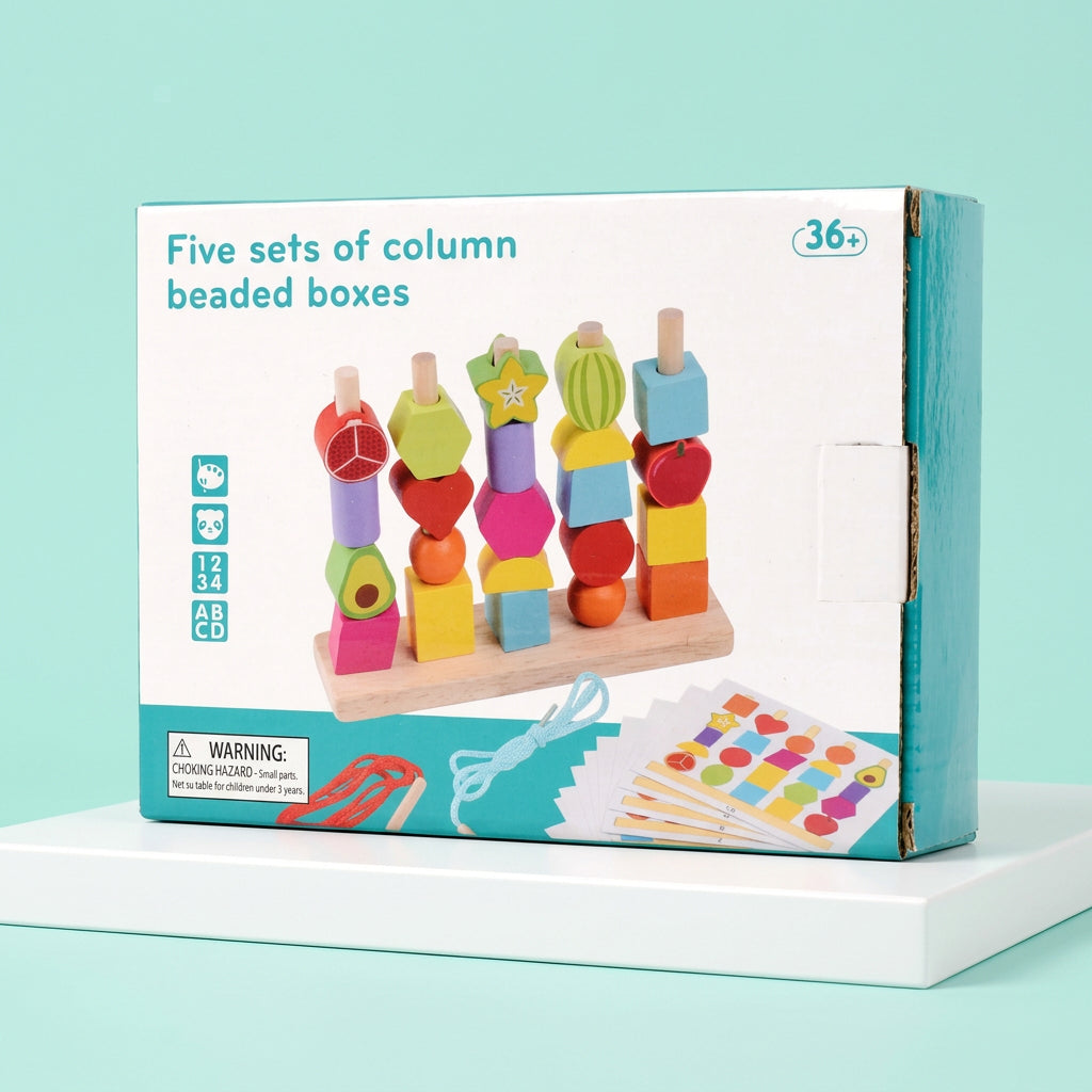 Wooden Stacking Toy for Toddlers – Colorful Lacing Activity