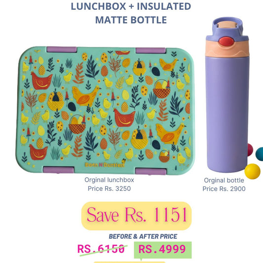 Farm Theme Lunchbox + Lilac Insulated Matte Bottle