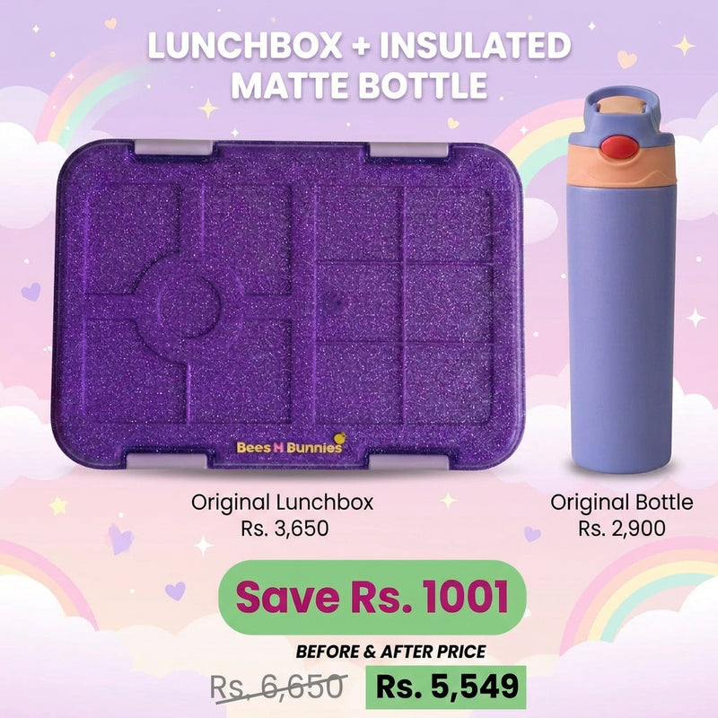 Purple Glitter Lunchbox + Lilac Insulated Matte Bottle