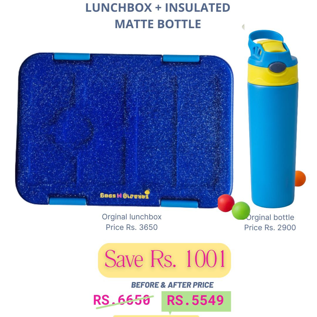 Blue Glitter Lunchbox + Blue Insulated Matte Bottle
