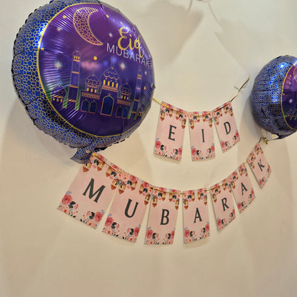 Bundle Pack - Eid Mubarak Banner + 2 Foil Balloons
