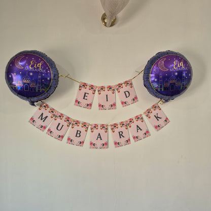 Bundle Pack - Eid Mubarak Banner + 2 Foil Balloons