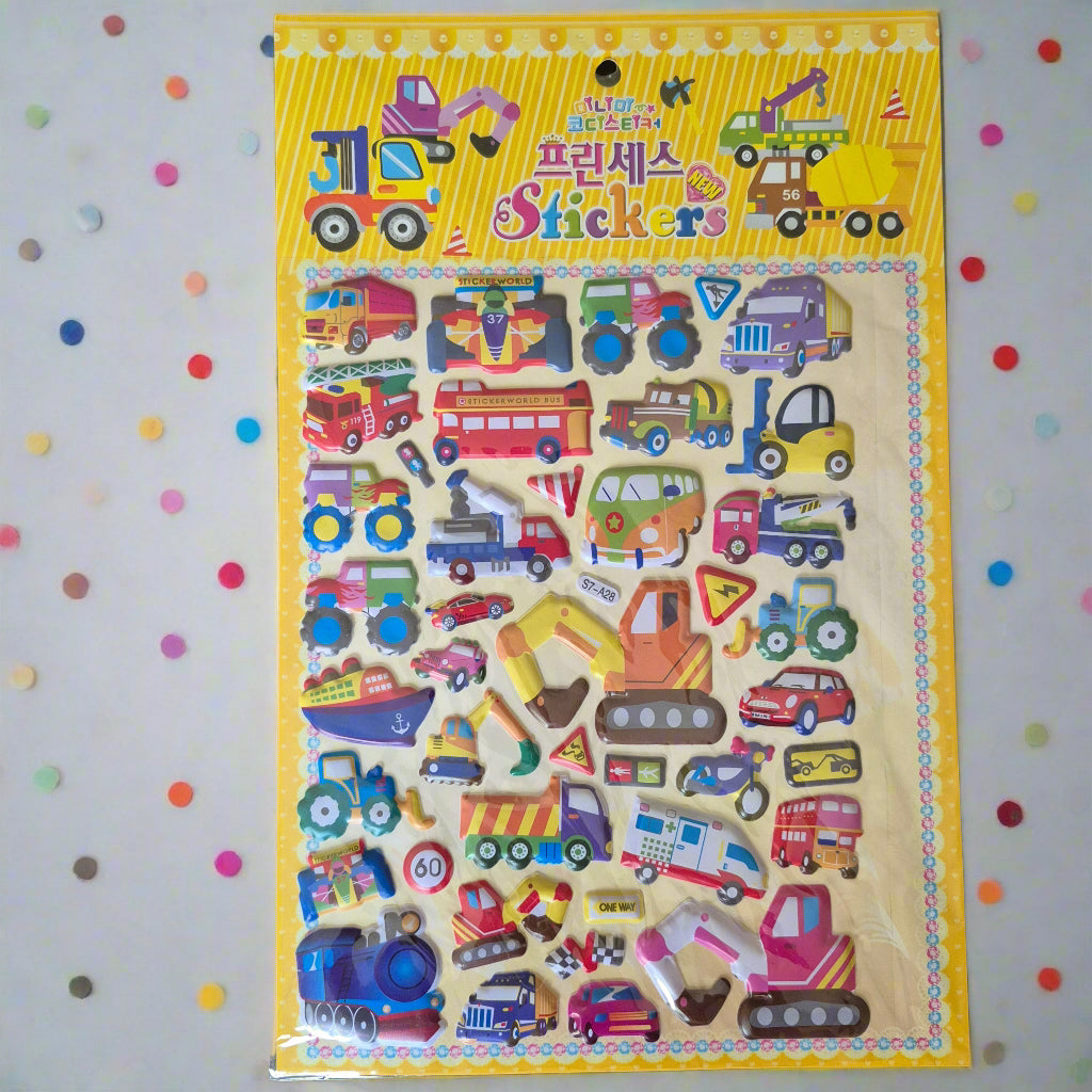 3D Vehicles Stickers Sheet Large