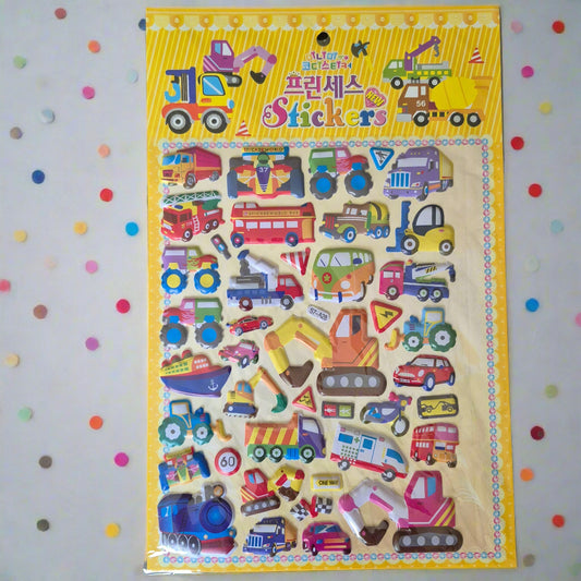 3D Vehicles Stickers Sheet Large