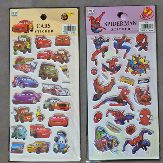 3D Spiderman & Car Stickers(Pack of 2 Sheets)