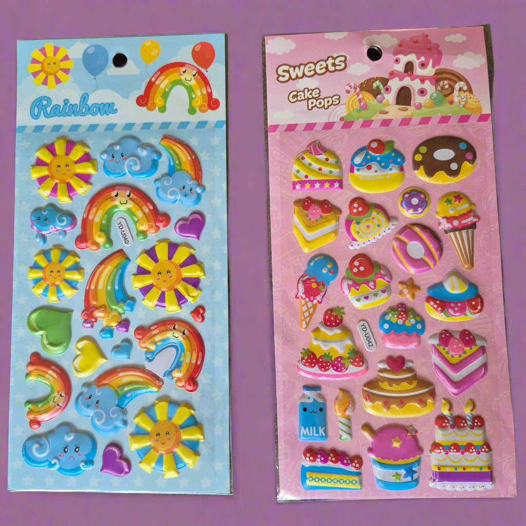 3D Dessert & Rainbow Stickers (Pack of 2 Sheets)