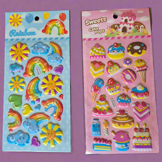 3D Dessert & Rainbow Stickers (Pack of 2 Sheets)