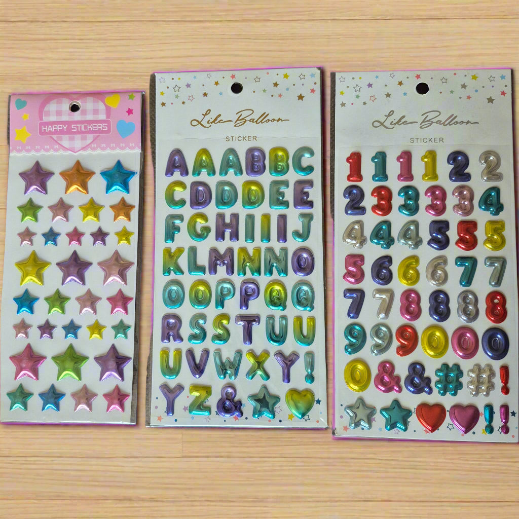 3D Star, ABC, 123 Stickers Sheets (Pack of 3)