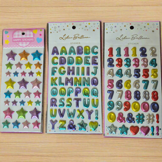 3D Star, ABC, 123 Stickers Sheets (Pack of 3)