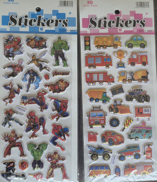 3D Spiderman & Car Stickers(Pack of 2 Sheets)