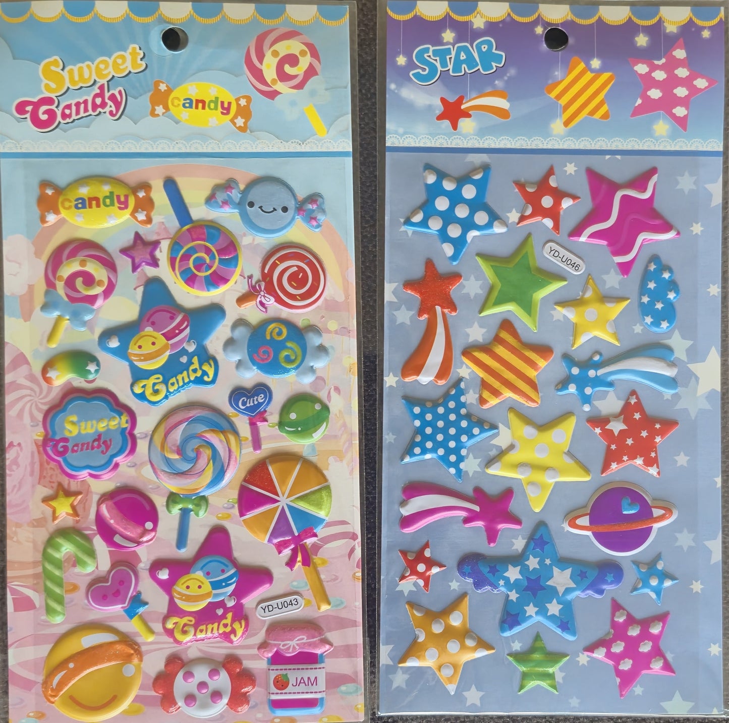 3D Candy & Star Stickers (Pack of 2 Sheets)