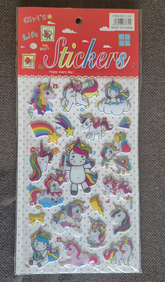 3D Unicorn Stickers Sheet Large