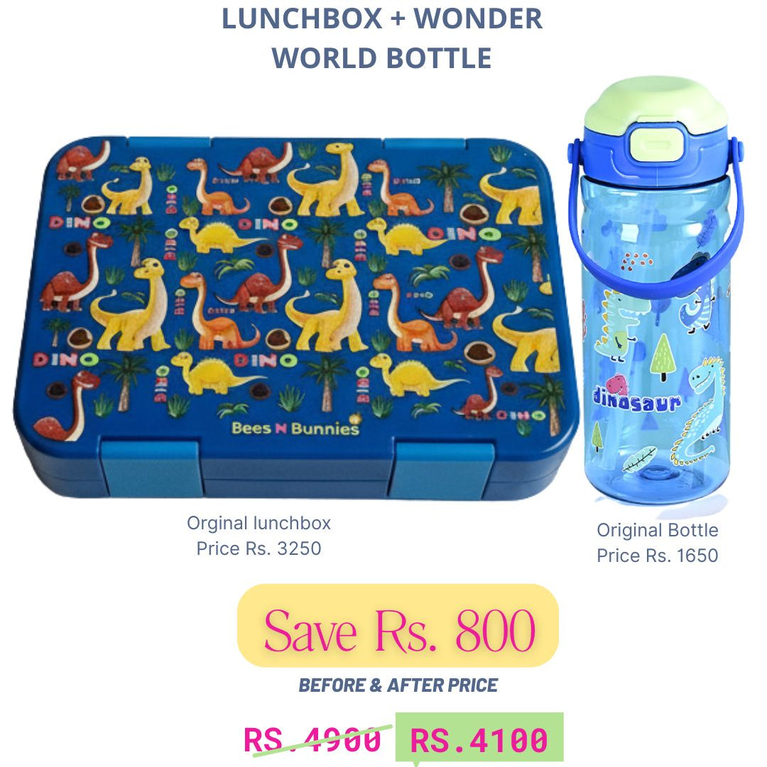 Dinosaur Theme Lunchbox + Dinosaur WonderWorld Bottle Deal