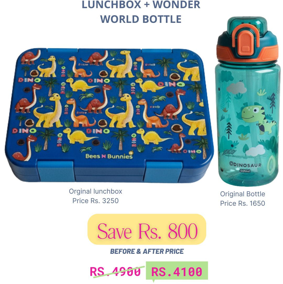 Dinosaur Theme Lunchbox + Dinosaur WonderWorld Bottle Deal