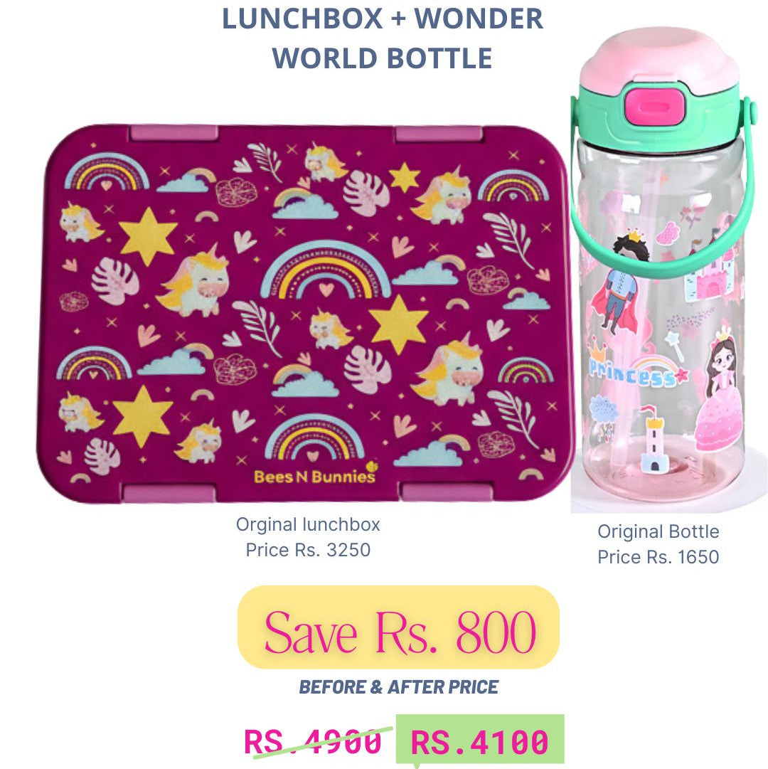 Unicorn Theme Lunchbox + WonderWorld Bottle Deal