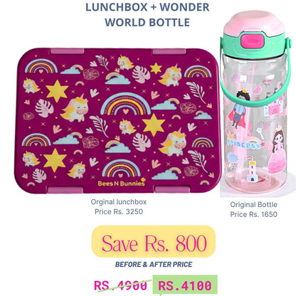 Unicorn Theme Lunchbox + WonderWorld Bottle Deal