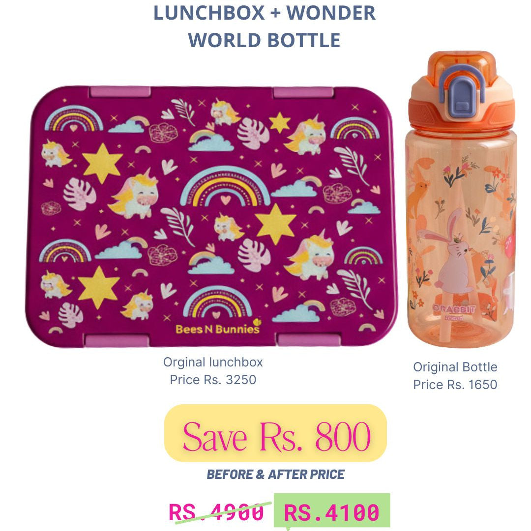 Unicorn Theme Lunchbox + WonderWorld Bottle Deal