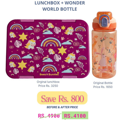 Unicorn Theme Lunchbox + WonderWorld Bottle Deal