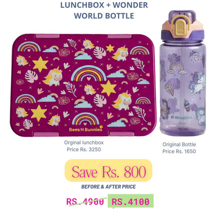 Unicorn Theme Lunchbox + WonderWorld Bottle Deal