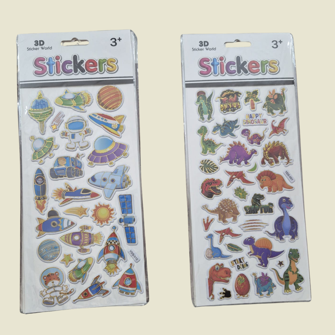 3D Dinosaur & Astronaut Stickers (Pack of 2 Sheets)