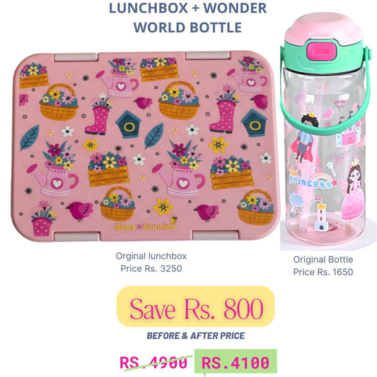 Flower Theme Lunchbox + WonderWorld Bottle Deal
