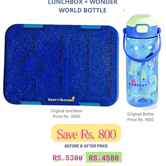 Blue Glitter Lunchbox + WonderWorld Bottle Deal