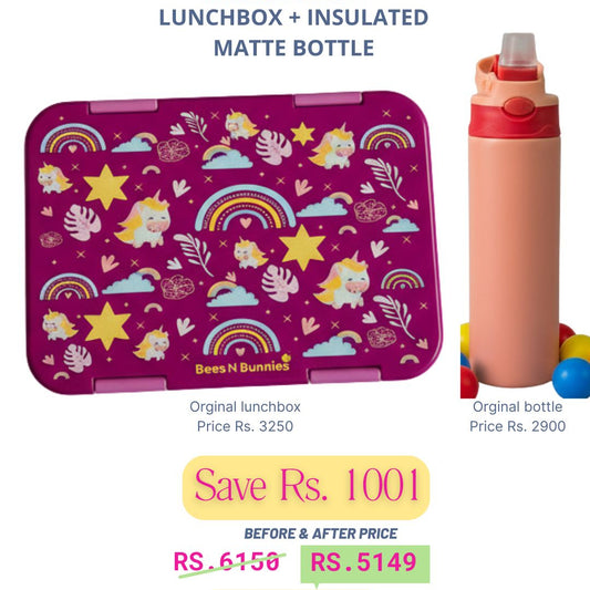 Unicorn Lunchbox + Pink Insulated Matte Bottle