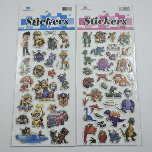 3D Dinosaur & Paw Patrol Stickers (Pack of 2 Sheets)