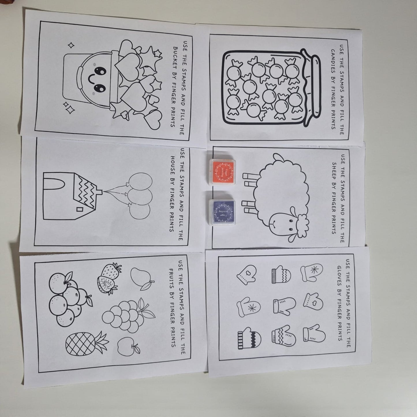 Kids Easy Finger Stamp Coloring Sheets (Pack of 6)