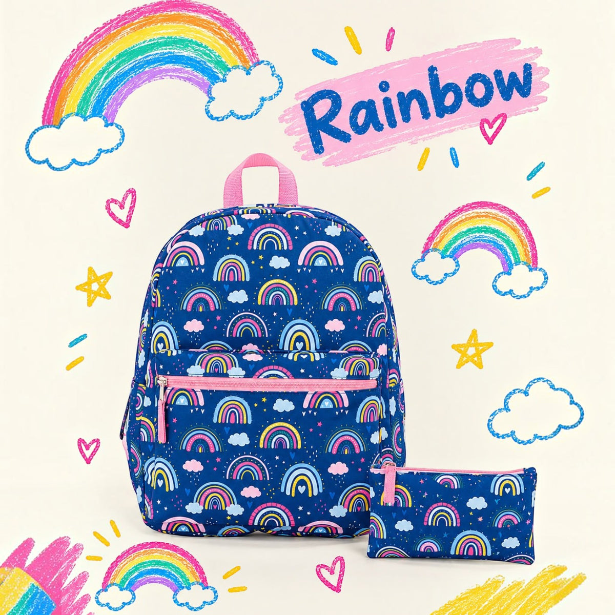 Rainbow School Bag with FREE Matching Pencil Case