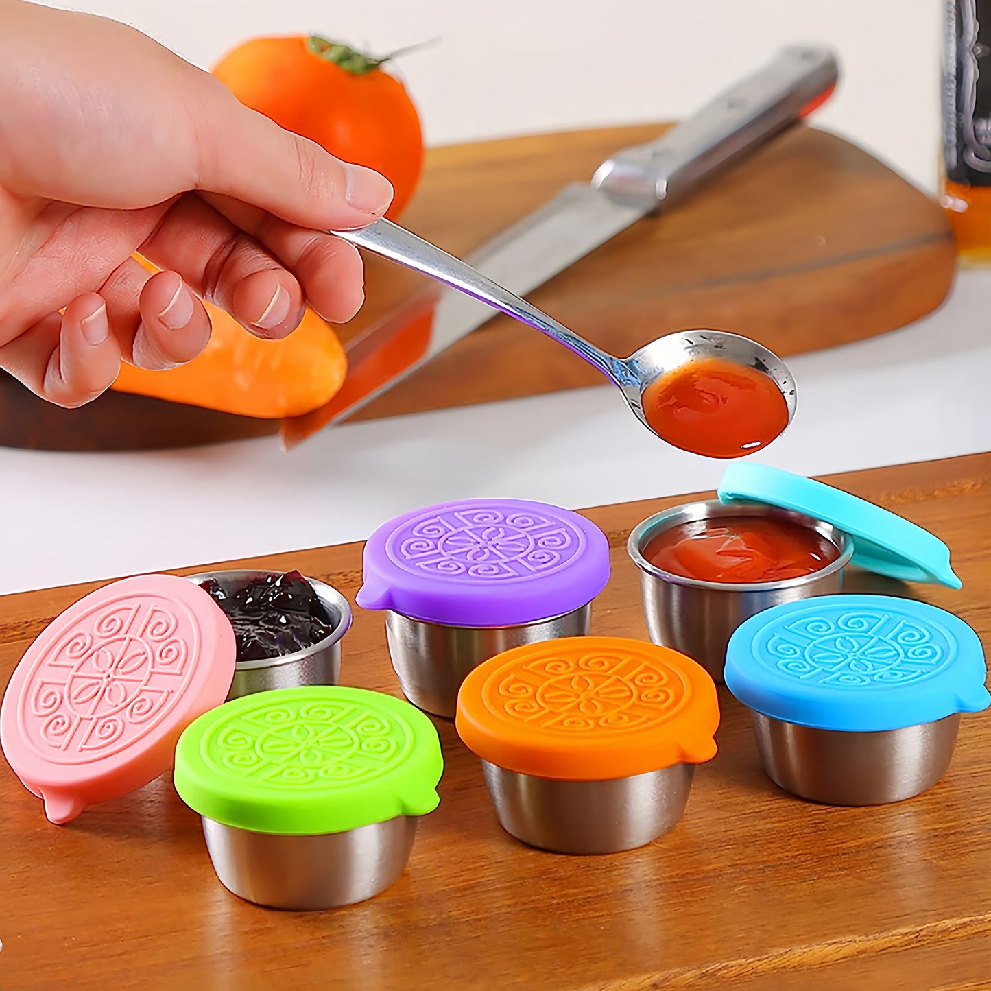 Small Stainless Steel Sauce Container with Silicon Lid