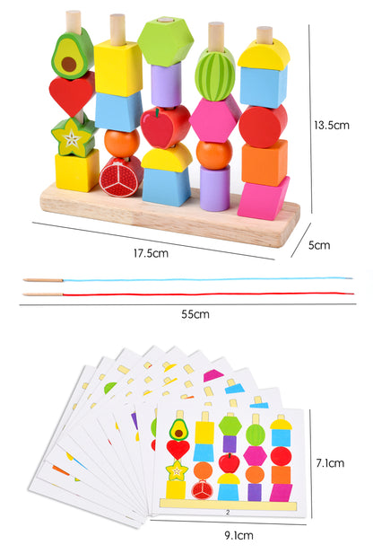 Wooden Stacking Toy for Toddlers – Colorful Lacing Activity
