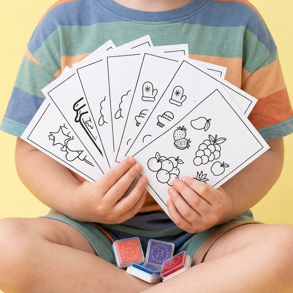 Kids Easy Finger Stamp Coloring Sheets (Pack of 6)