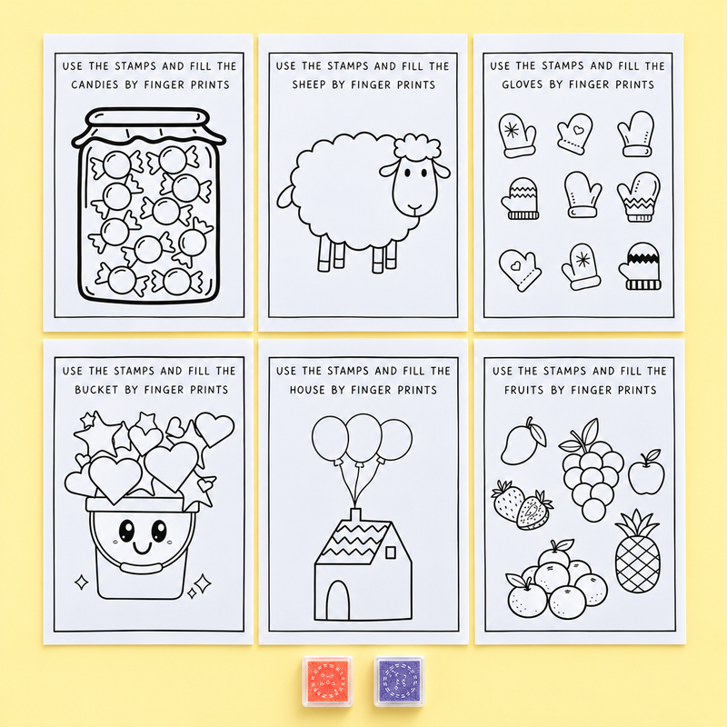 Kids Easy Finger Stamp Coloring Sheets (Pack of 6)
