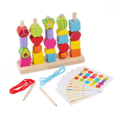 Wooden Stacking Toy for Toddlers – Colorful Lacing Activity