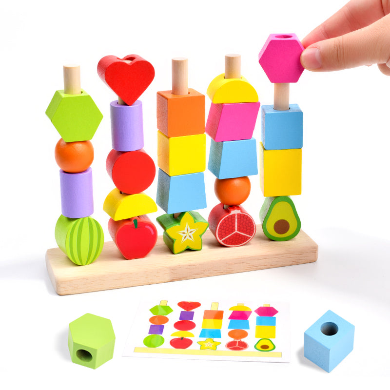 Wooden Stacking Toy for Toddlers – Colorful Lacing Activity