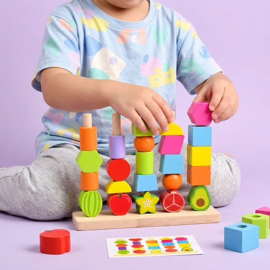 Wooden Stacking Toy for Toddlers – Colorful Lacing Activity