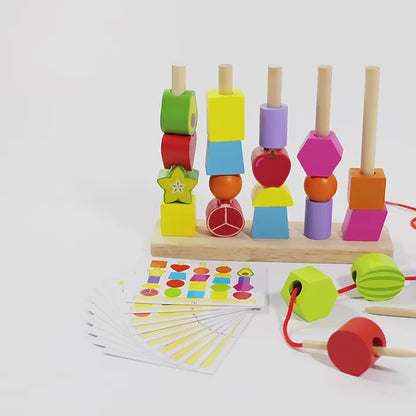 Wooden Stacking Toy for Toddlers – Colorful Lacing Activity